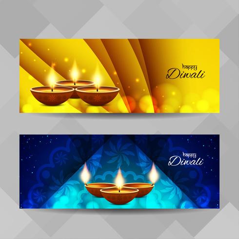 Conjunto de banners religiosos abstractos feliz Diwali vector