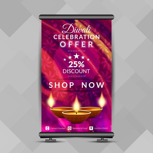 Resumen feliz Diwali elegante roll up banner plantilla de diseño vector