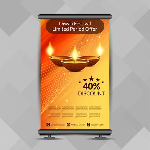 Resumen elegante feliz Diwali roll up banner plantilla de diseño vector