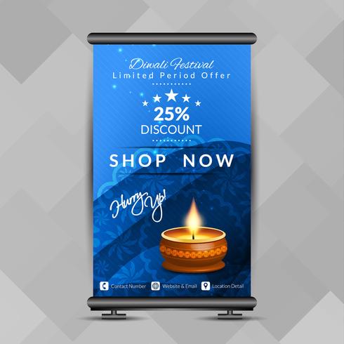 Resumen elegante feliz Diwali roll up banner plantilla de diseño vector