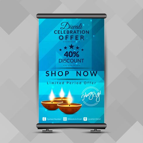 Resumen elegante feliz Diwali roll up banner plantilla de diseño vector