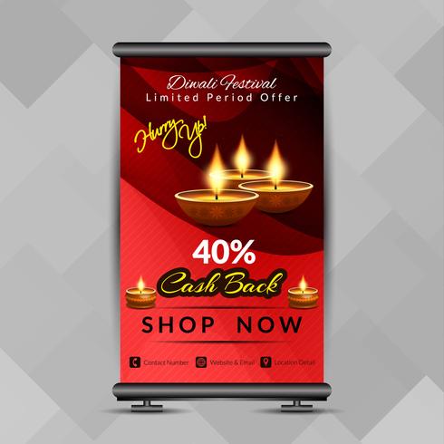 Resumen feliz Diwali elegante roll up banner plantilla de diseño vector