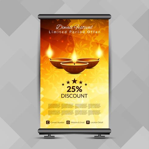 Resumen elegante feliz Diwali roll up banner plantilla de diseño vector