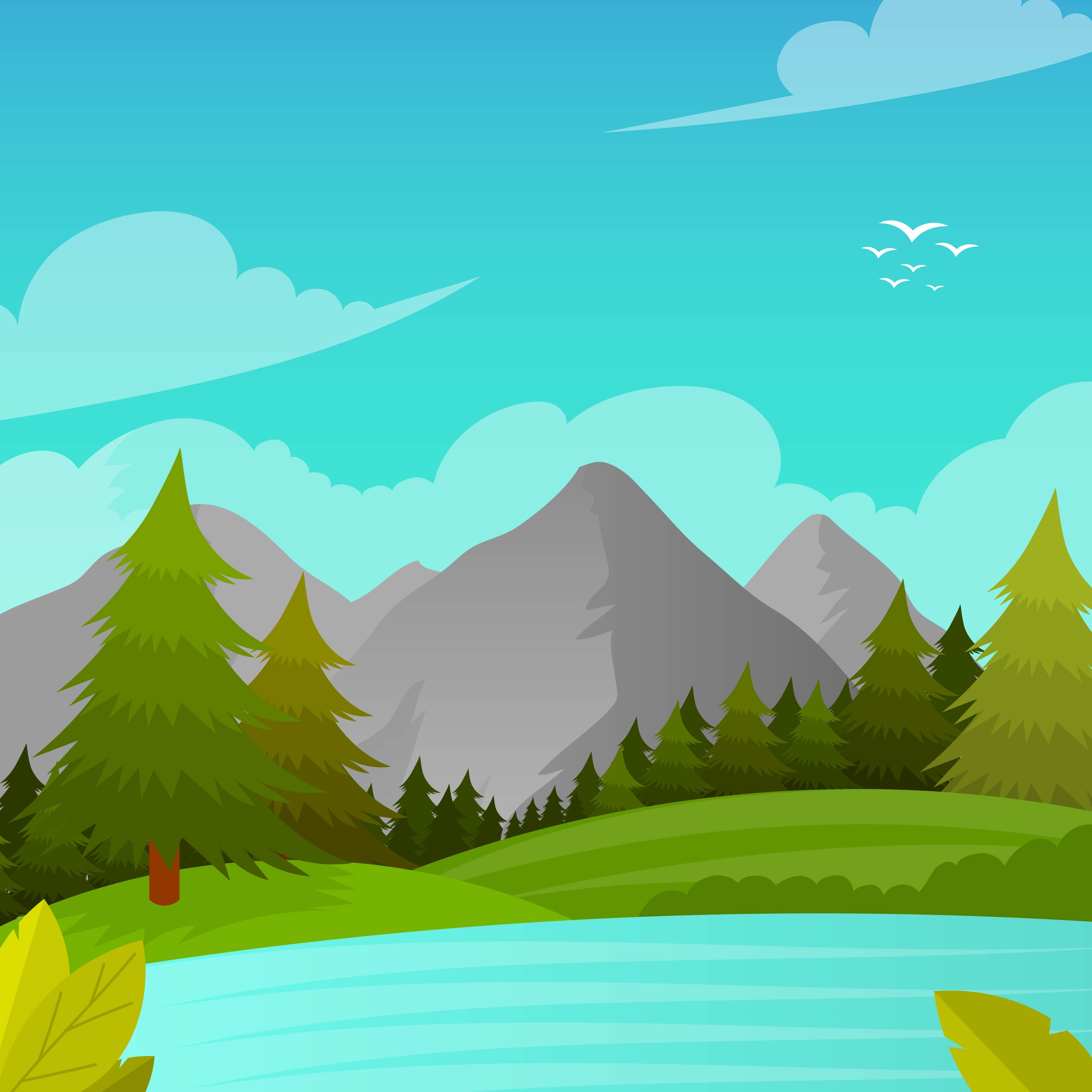 Flat Mountain Landscape First Person Vector Background