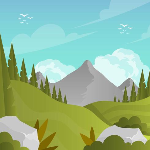 Flat Mountain Landscape First Person Vector Background Illustration