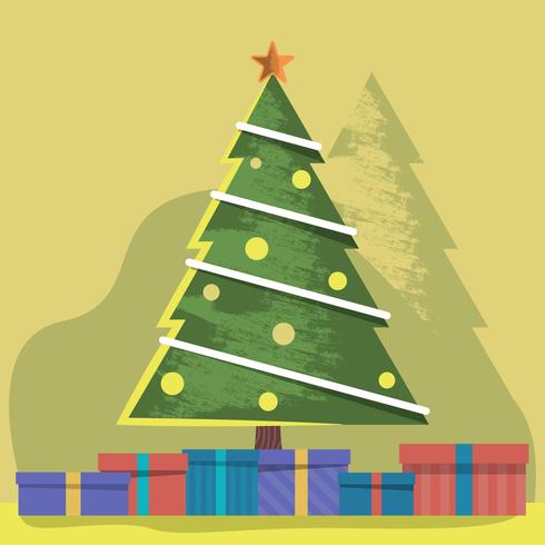 Decorated Christmas Tree And Presents Vector Illustration