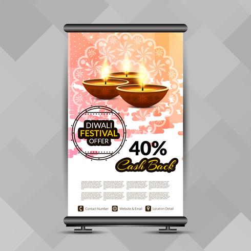 Resumen feliz Diwali elegante roll up banner plantilla de diseño vector