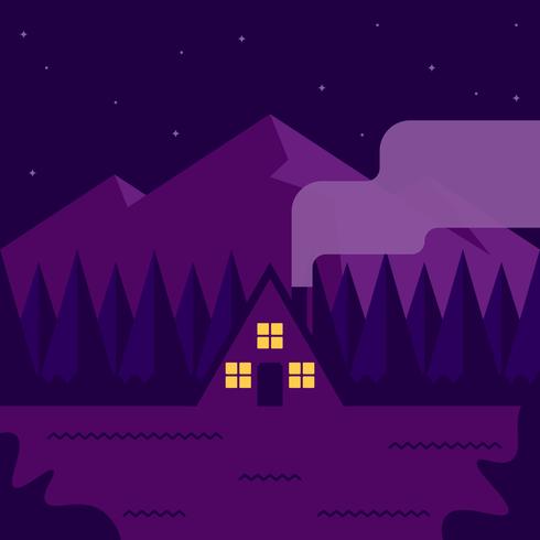 House In The Woods Mountains In The Background Illustration vector