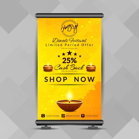 Resumen elegante feliz Diwali roll up banner plantilla de diseño vector