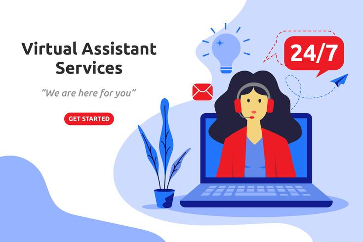 Online virtual assistant services concept modern flat design. Ve vector