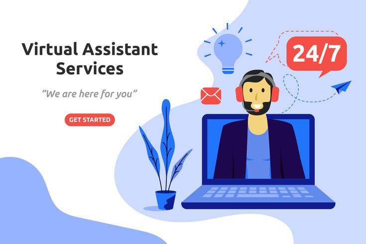 Online virtual assistant services concept modern flat design. Ve vector