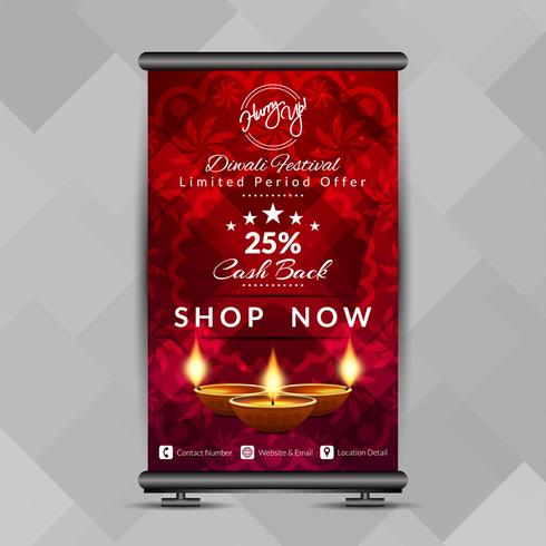 Resumen feliz Diwali elegante roll up banner plantilla de diseño vector