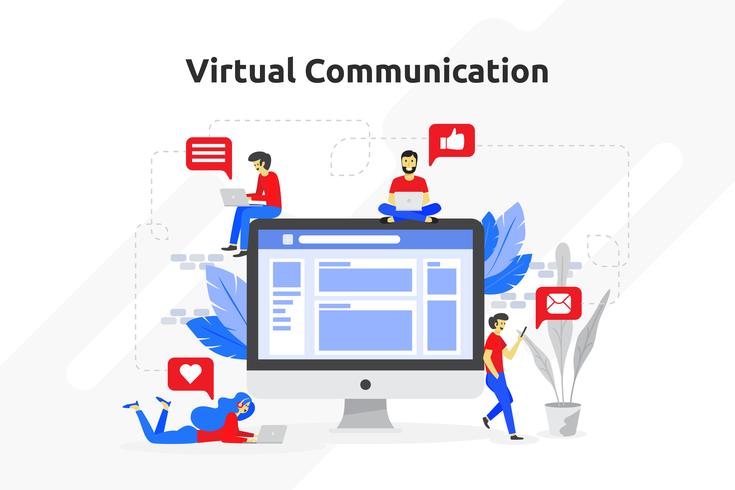 Virtual communication concept modern flat design. Vector illustr