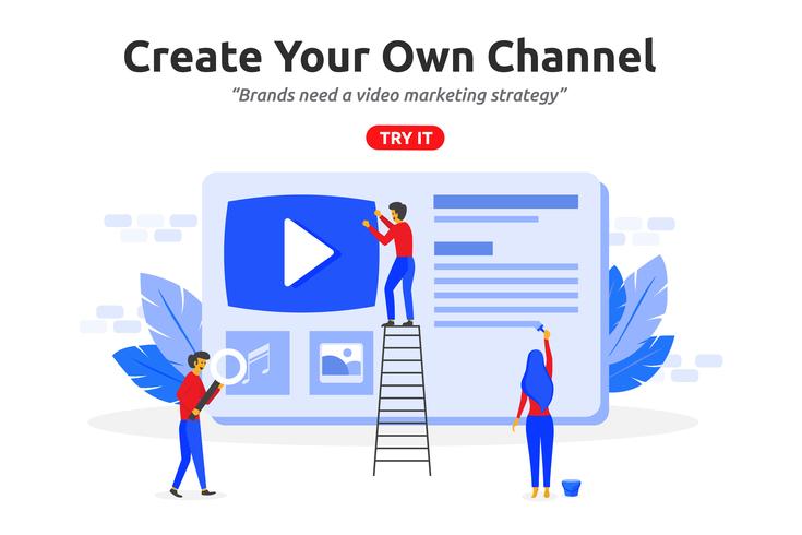 Create online video channel concept modern flat design. Video ma vector