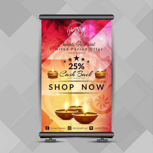 Resumen elegante feliz Diwali roll up banner plantilla de diseño vector