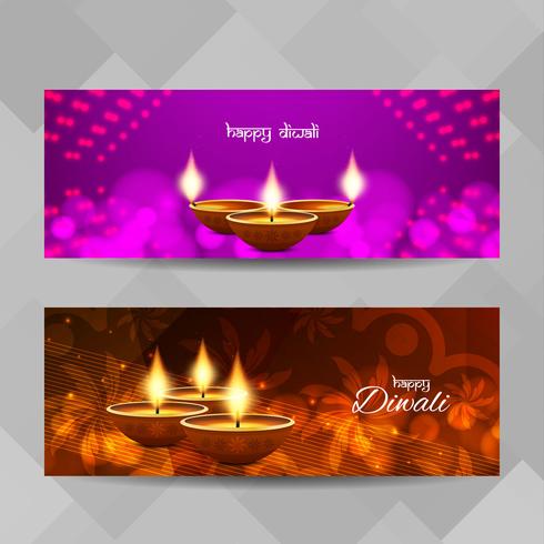 Abstract Happy Diwali religious banners set vector