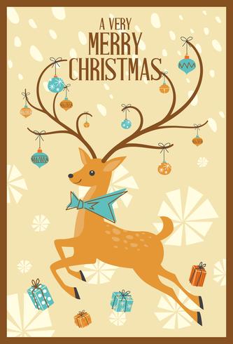 Abstract Merry Christmas Greeting Card Mid Century Mod Reindeer  vector