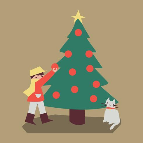 Ragazzo Vintage Colorato Con Un Albero Di Natale Scarica