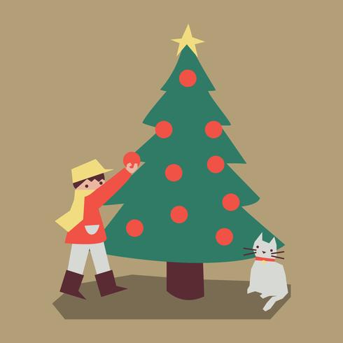 Muchacho colorido de la vendimia con un árbol de navidad vector