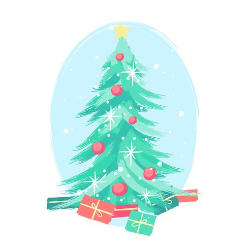 Cepillo de pintura de árbol de Navidad de mediados de siglo vector