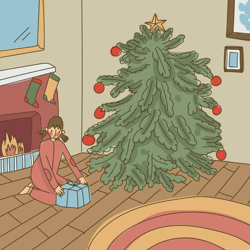 Girl Opening Presents vector