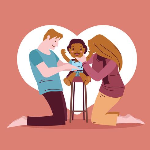 Young Family with Adopted African American Girl vector