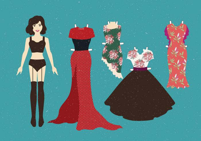 Vintage Paper Dolls Classic Dress Vector