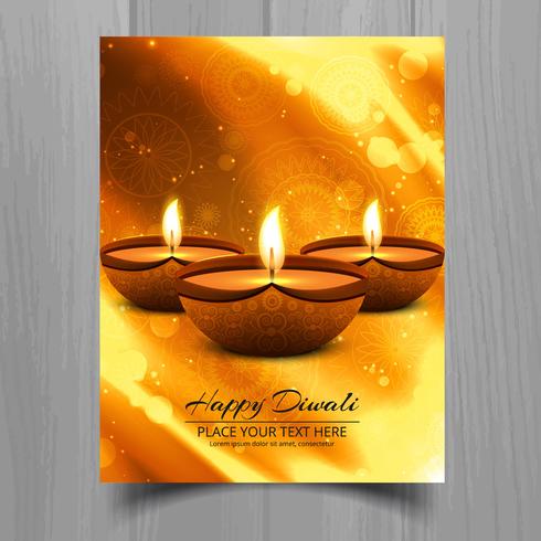 Beautiful Happy diwali diya oil lamp festival template brochure  vector