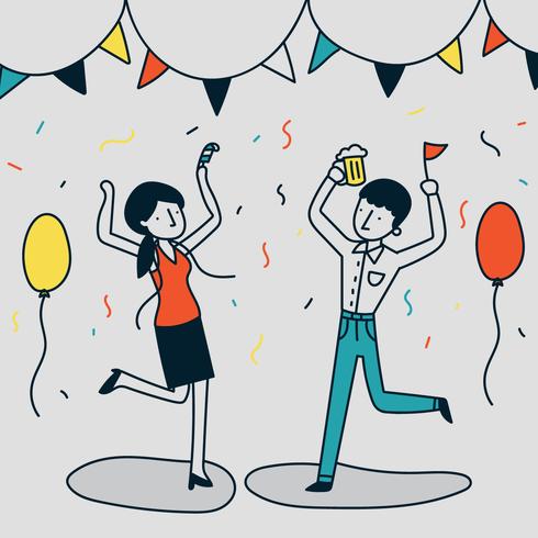Funny Doodled Illustration Of A Couple Partying vector