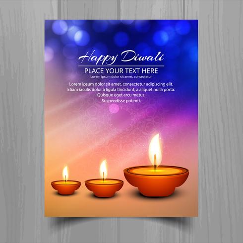 Feliz diwali diya lámpara de aceite festival folleto plantilla diseño vector