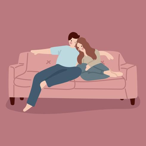 Una pareja abrazada en el sofá 251991 Vector en Vecteezy