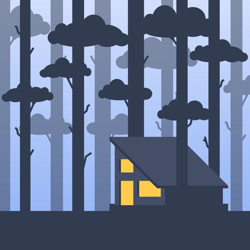 Modern Warm Cabin In A Middle Of A Tall Forest Trees Illustration vector