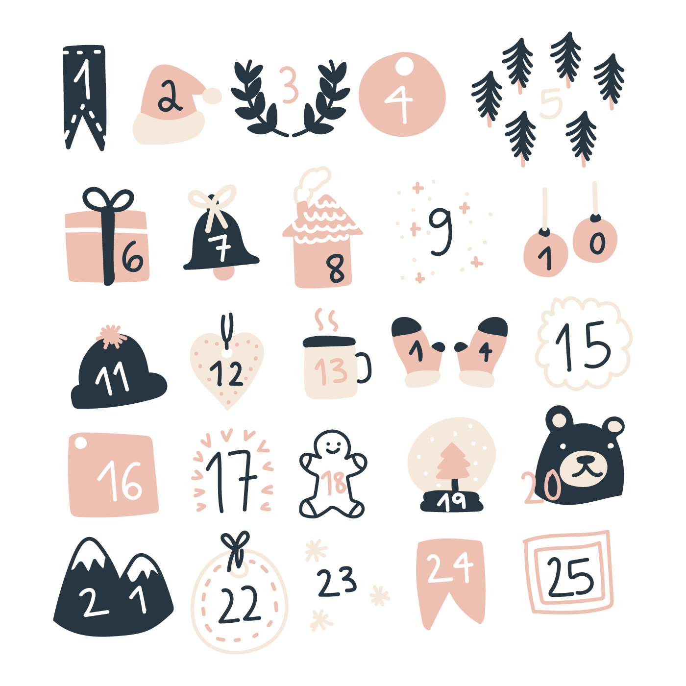 Super Girly Christmas Advent Calendar 252003 Vector Art at Vecteezy