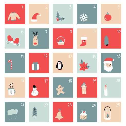 Calendario de Adviento de Navidad simple vector