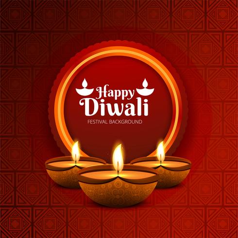 Happy diwali diya oil lamp festival colorful card background vector