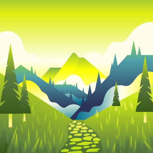 Mountain Path Landscape First Person View Vecto vector