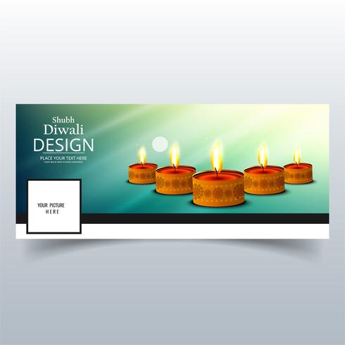 Beautiful Happy diwali diya oil lamp festival facebook cover des vector