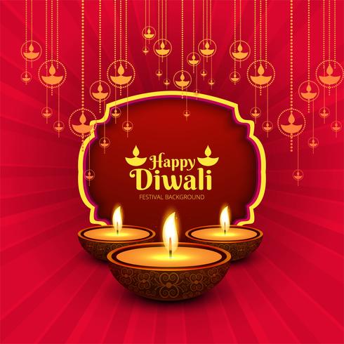 Happy diwali diya oil lamp festival card background vector