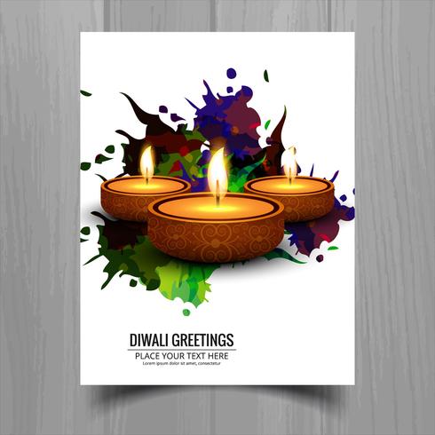 Beautiful Happy diwali diya oil lamp festival template brochure  vector