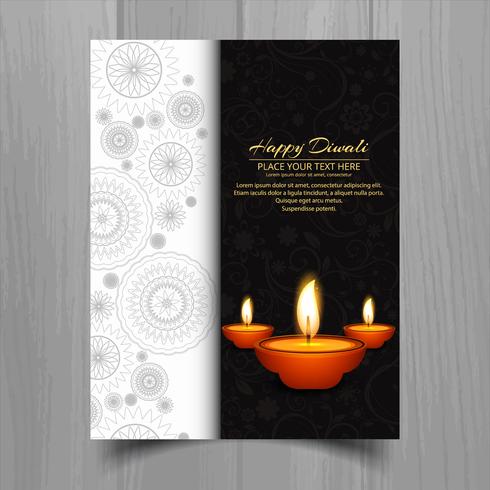 Feliz diwali diya lámpara de aceite festival folleto plantilla diseño vector