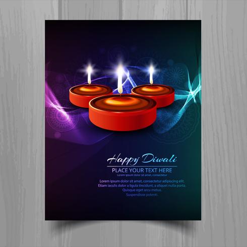 Feliz diwali diya lámpara de aceite festival folleto plantilla diseño vector