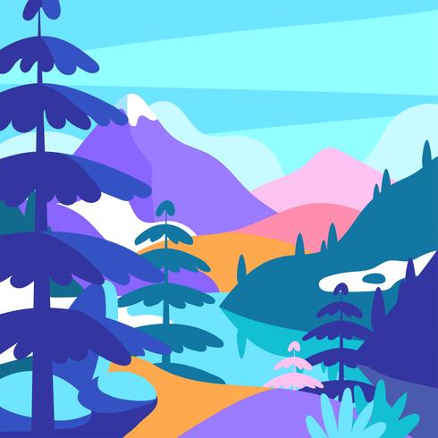 Mountain Landscape Pop Color Vector