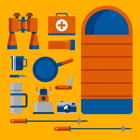 Camping Equipment Supplies Knolling Vector