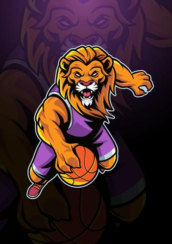 Logotipo de la mascota del baloncesto león vector