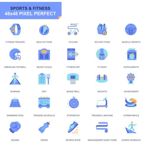 Sencillo conjunto de iconos planos de deportes y ejercicios para sitios web y aplicaciones móviles vector