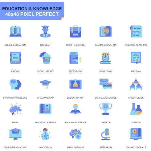 Simple Set Education and Knowledge Flat Icons for Website and Mobile Apps vector