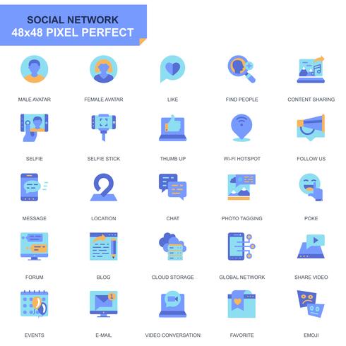 Simple Set Social Media and Network Flat Icons for Website and Mobile Apps vector