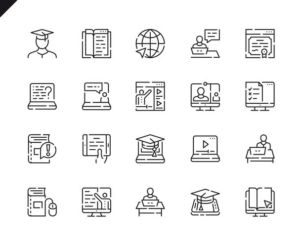 Conjunto simple de iconos de línea de educación en línea para aplicaciones web y móviles. vector