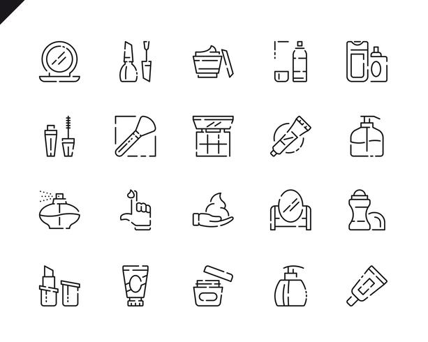 Sencillo conjunto de iconos de línea de cosméticos para aplicaciones web y móviles. vector