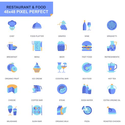 Sencillo conjunto de iconos planos de restaurantes y comidas para sitios web y aplicaciones móviles vector